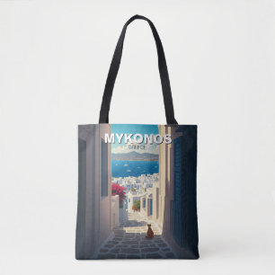 Cat in Mykonos Greece Cyclades Travel Tote Bag