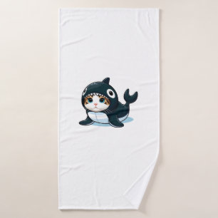 Cat in Orca Costume Bath Towel