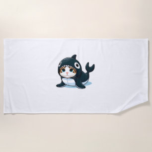 Cat in Orca Costume  Beach Towel
