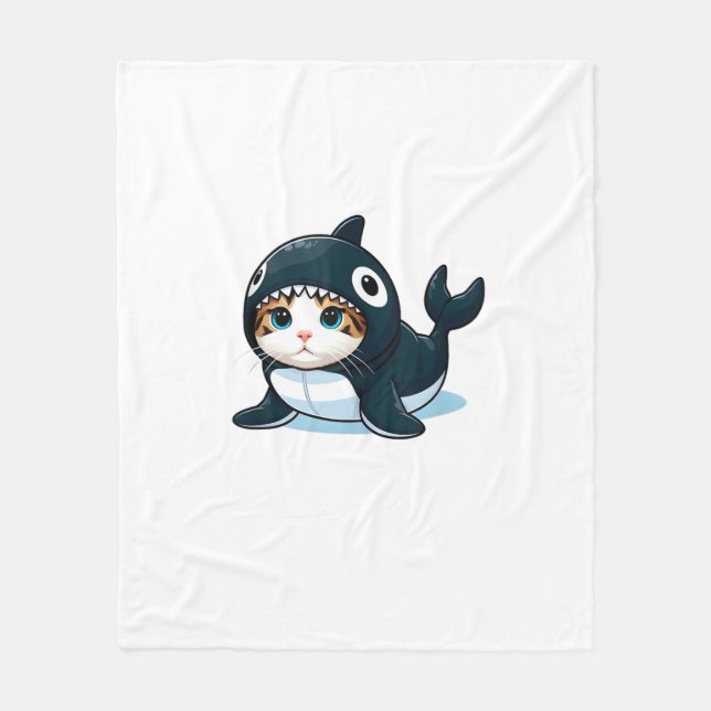 Cat in Orca Costume  Fleece Blanket (Front)