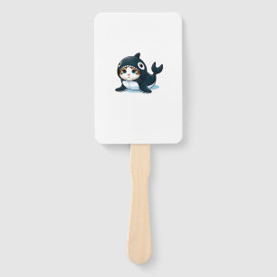 Cat in Orca Costume Hand Fan