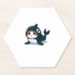 Cat in Orca Costume Paper Coaster