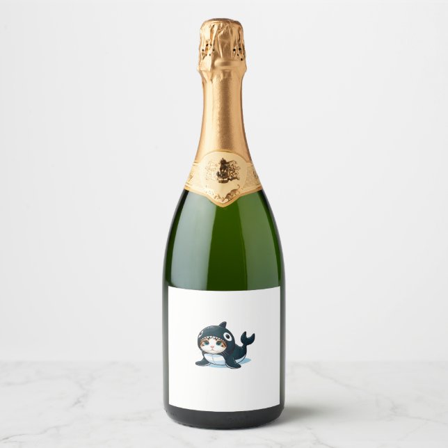 Cat in Orca Costume  Sparkling Wine Label (Front)