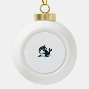Cat in Orca Costume Tank Top Ceramic Ball Christmas Ornament