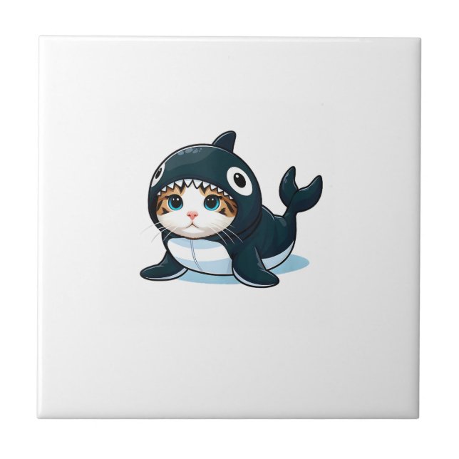 Cat in Orca Costume Tank Top Ceramic Tile (Front)