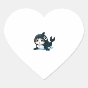 Cat in Orca Costume Tank Top Heart Sticker