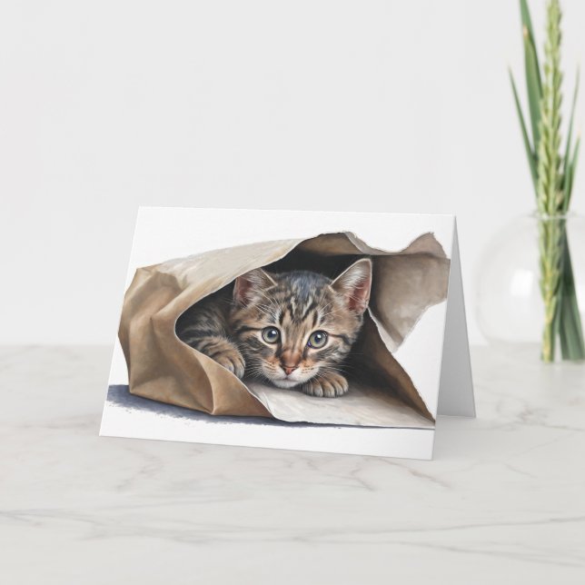 Cat In Paper Bag Birthday Card (Front)
