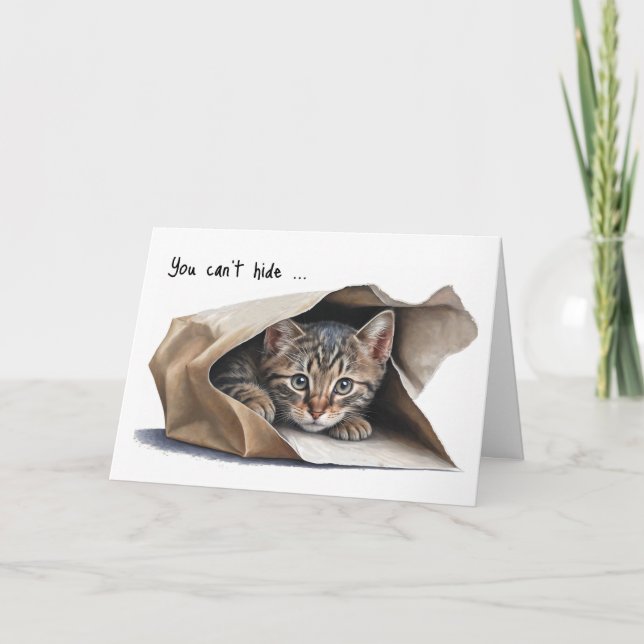 Cat In Paper Bag Birthday Humour Card (Front)