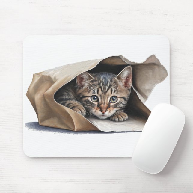 Cat In Paper Bag  Mouse Pad (With Mouse)