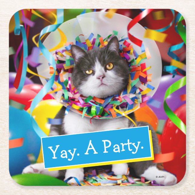 Cat In Party Cone Square Paper Coaster (Front)
