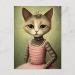 Cat in Pink Dress Adorable Postcard