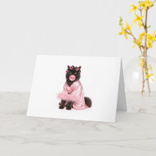 Cat in Pink Robe with Hair Curlers and Bubblegum Card