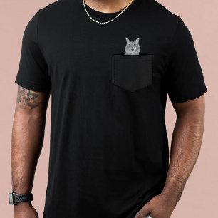 Cat In Pocket Custom Pet Photo Black T-Shirt