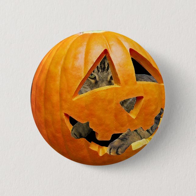 Cat in Pumpkin 6 Cm Round Badge (Front)
