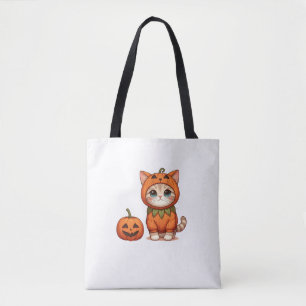Cat in Pumpkin Costume for Halloween Tote Bag