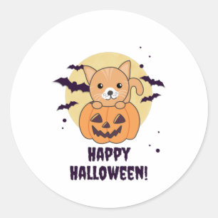 Cat In Pumpkin Sweet Cats Happy Halloween Classic Round Sticker