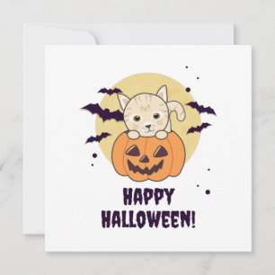 Cat In Pumpkin Sweet Cats Happy Halloween Invitation