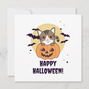 Cat In Pumpkin Sweet Cats Happy Halloween Invitation