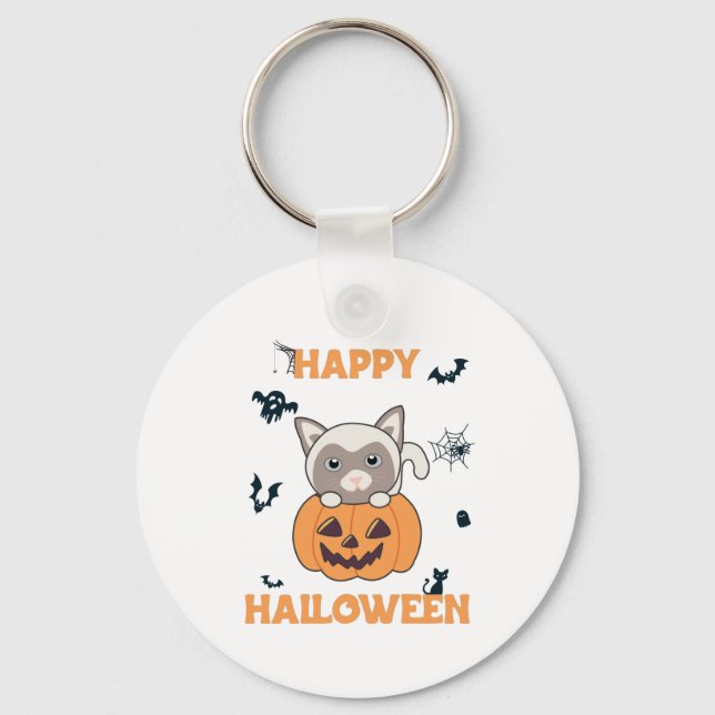 Cat In Pumpkin Sweet Cats Happy Halloween Key Ring (Front)