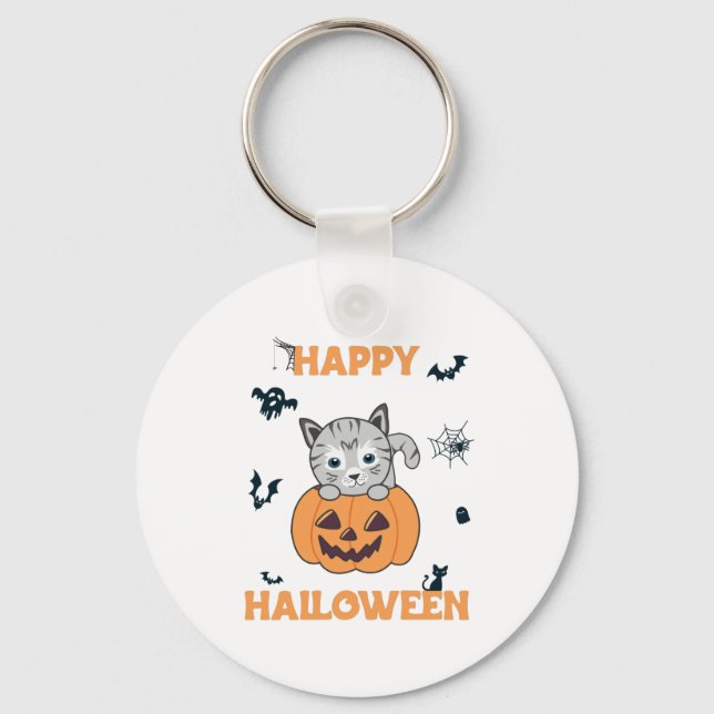 Cat In Pumpkin Sweet Cats Happy Halloween Key Ring (Front)