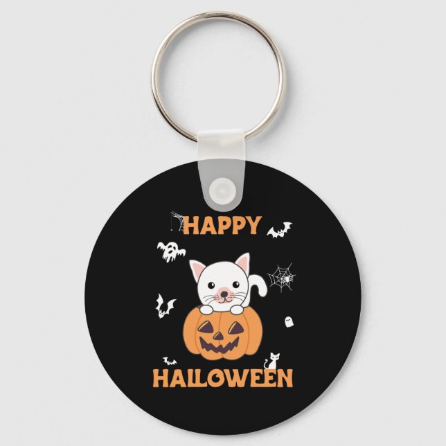 Cat In Pumpkin Sweet Cats Happy Halloween Key Ring (Front)