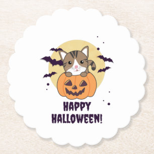 Cat In Pumpkin Sweet Cats Happy Halloween Paper Coaster