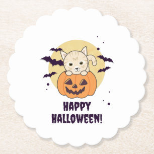 Cat In Pumpkin Sweet Cats Happy Halloween Paper Coaster