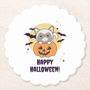 Cat In Pumpkin Sweet Cats Happy Halloween Paper Coaster