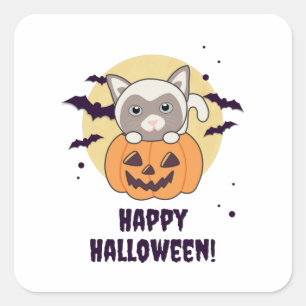 Cat In Pumpkin Sweet Cats Happy Halloween Square Sticker