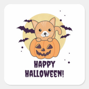 Cat In Pumpkin Sweet Cats Happy Halloween Square Sticker