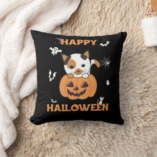 Cat In Pumpkin Sweet Cats Happy Halloween Throw Pi Cushion