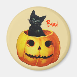 Cat in Pumpkin Vintage Halloween Magnet