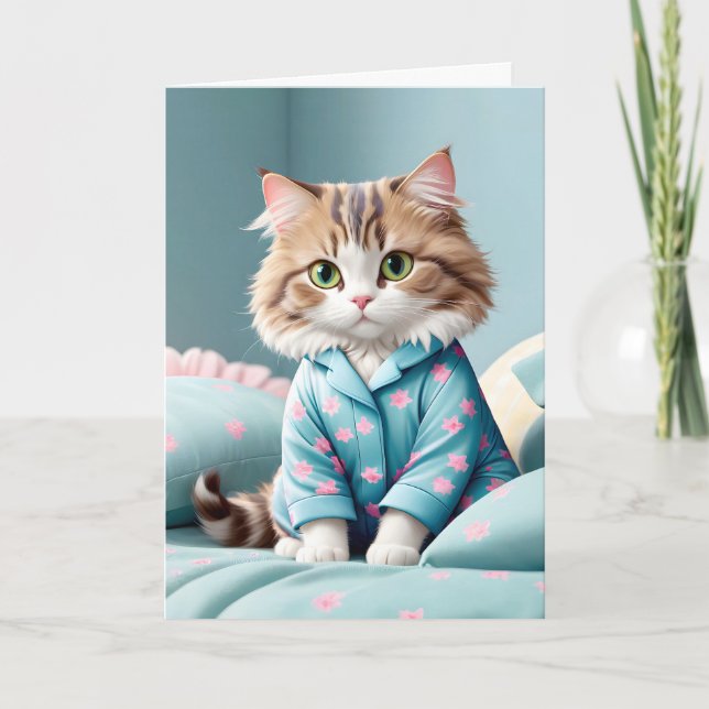 Cat In Pyjamas for Birthday Card (Front)