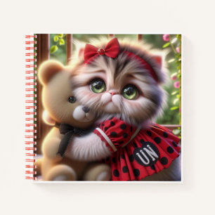 Cat in Red Dress with Teddy Bear   Notebook