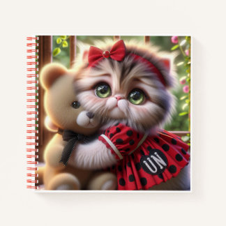 Cat in Red Dress with Teddy Bear Notebook