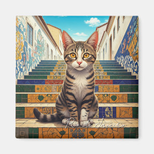 Cat in Rio de Janeiro Lapa Escadaria Selaron Steps Magnet