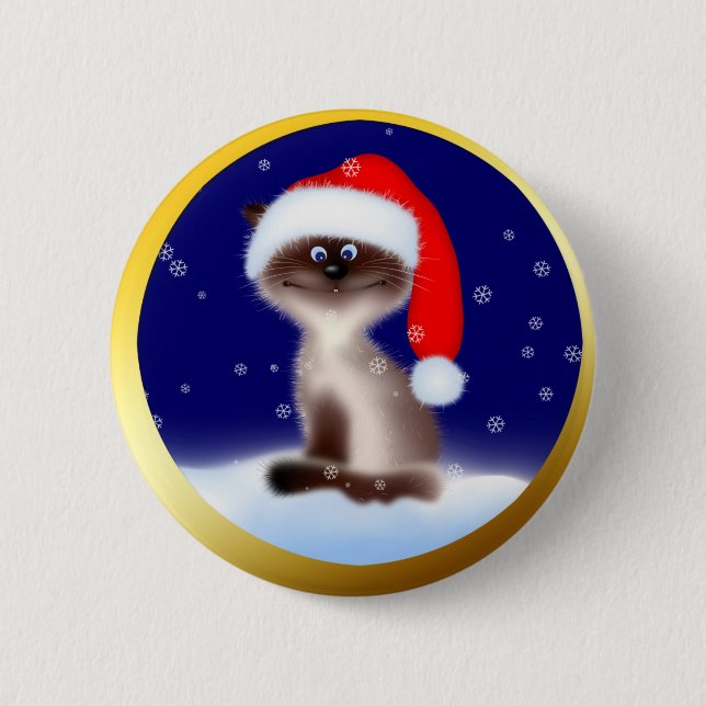 Cat in Santa Hat 6 Cm Round Badge (Front)