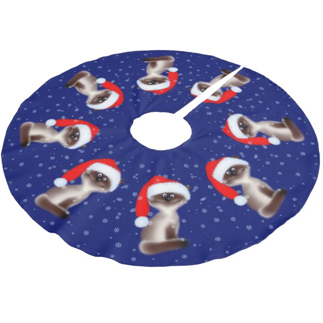 Cat in Santa Hat Brushed Polyester Tree Skirt (Angled)
