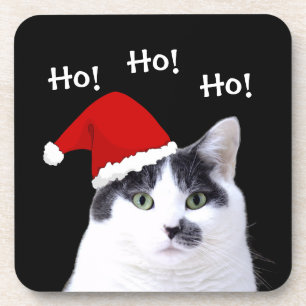 Cat in Santa Hat Christmas Coaster