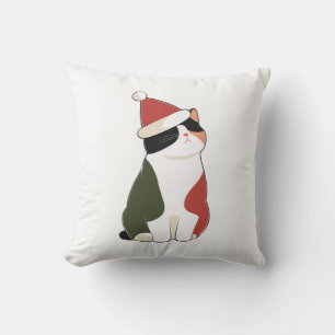 Cat in Santa Hat – Cute Holiday Illustration Cushion