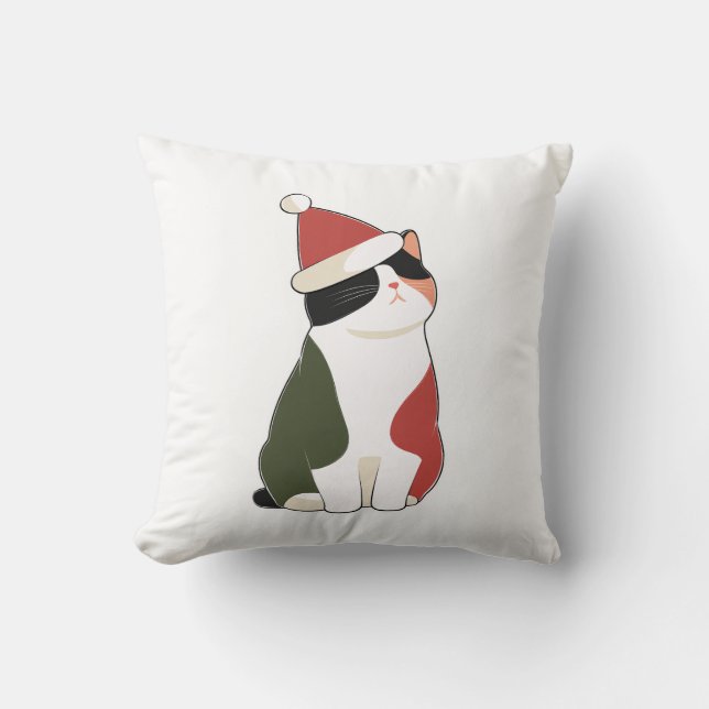 Cat in Santa Hat – Cute Holiday Illustration Cushion (Front)
