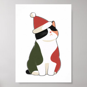 Cat in Santa Hat – Cute Holiday Illustration Poster