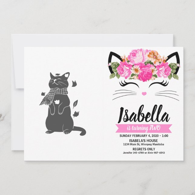 Cat in scarf prepares for winter-Choose back colou Invitation (Front)