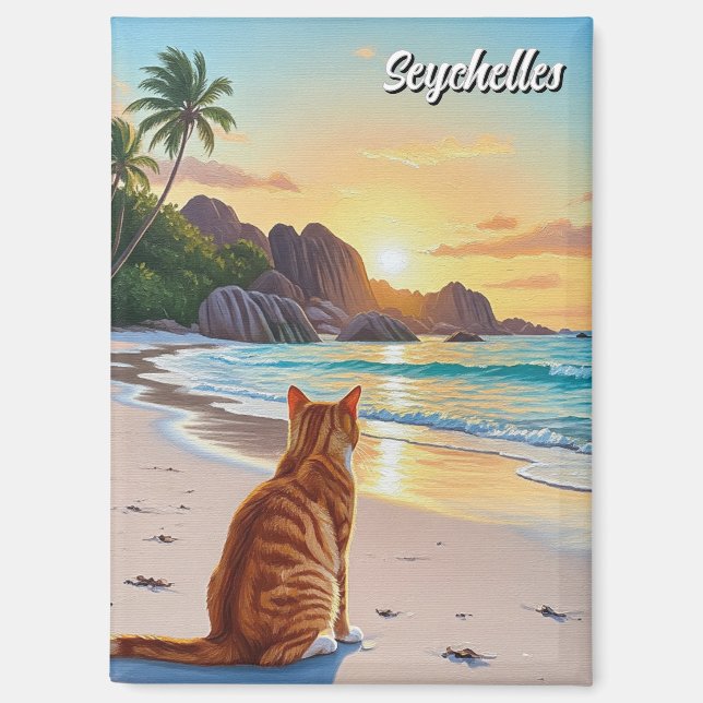 Cat in Seychelles Anse Source d'Argent Beach Magnet (Front)