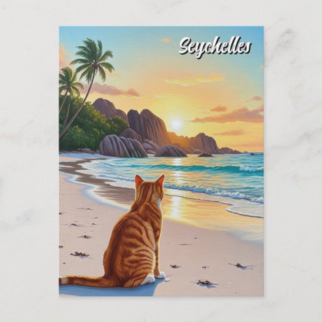 Cat in Seychelles Anse Source d'Argent Beach Postcard (Front)