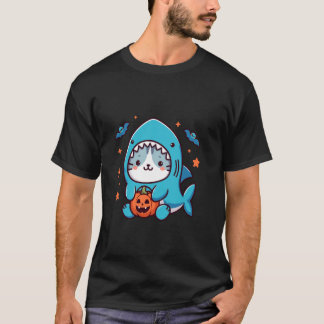 Cat in Shark Costume Funny Halloween Costume T-Shirt