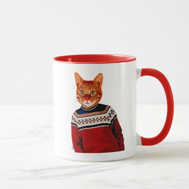 Cat in Ski Sweater 2 Mug (Right)