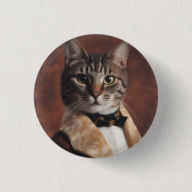 Cat in Smoking Jacket 3 Cm Round Badge (Front)