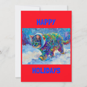 Cat in Snow Wearing Ear Muffs Holiday Card