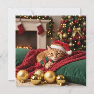 Cat in Sofa Christmas Theme Holiday Card